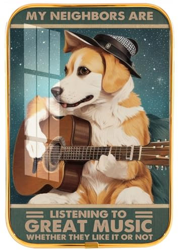 Poster de style rétro avec inscription « I Play Guitar and I Know Things » - Peinture sur porcelaine - Style musique pop vintage - Décoration murale pour homme, grotte et cafés - 30,5 x 20,3 cm - Doré