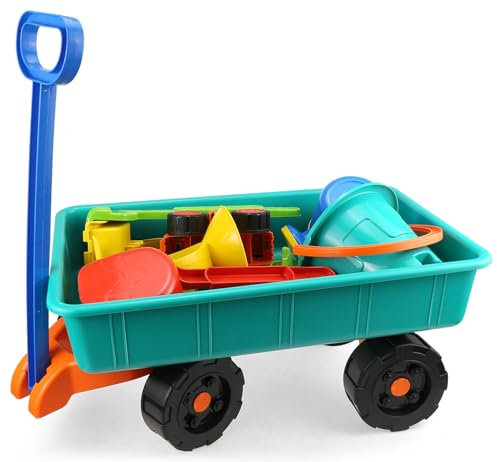 Delex Pull along Kids Wagon Wheelbarrow and Gardening, Beach and Tools Play Set