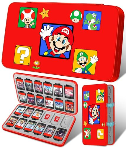 Koecya for Nintendo Switch Game Case with 24 Game Holder Slots and 24 SD Micro Card Slots for Nintendo Switch/Lite/OLED,Cute Cartoon Games Cartridge Cases for Boys Kids Girls Kawaii Storage Box, Red