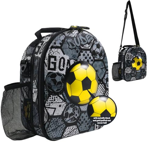 Decorably Hard-Top-Fußball-Lunch-Tasche für Jungen mit metallischem Fußball-Design, Fußball-Lunchbox für Jungen, Fußball-Lunchbox für Kinder, Fußball-Lunchbox, Kinder-Lunchbox für Kinder