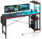 Bestier 155CM Eck-Computertisch mit Steckdosen Computertisch mit LED-Leuchten Umkehrbarer Schreibtisch mit Seitentasche Aufbewahrungstasche & Zubehöraufhänger für Home Office Small Space Schwarz