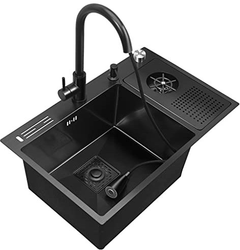 LIPJIA Fregadero Cocina,Barra Multifuncional de Cocina de un Solo Cuenco con Lavadora de Tazas, Lavabo para Lavar Verduras de Acero Inoxidable Integrado Debajo de la Mesa de la Cocina