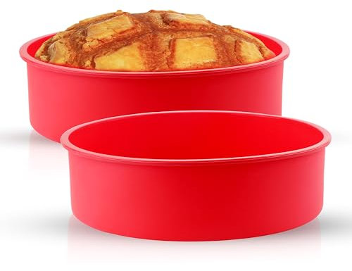 Sanrolax Pack of 2 Round Cake Moulds - 8 Inch High Temperature Resistant Non-Stick Silicone Baking Moulds for Cakes and Breads