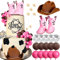 JeVenis Disco Cowgirl Kuchen Topper Western Kuchen Dekorationen Cowgirl Baby Dusche Cowboy Hut Geburtstag Kuchen Topper rosa Kugeln Kuchen Topper Kuh Kugeln Kuchen Topper