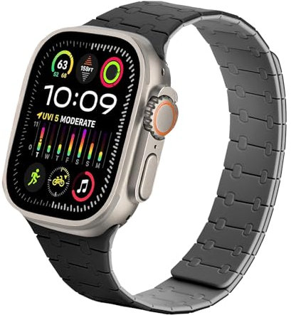 Original Magnetische Sport Armband kompatibel mit Apple Watch 49mm 46mm 45mm 44mm 42mm 41mm 40mm 38mm, Silikon Sport Schleifen Armband für iWatch Ultra/Ultra 2, Serie SE 10 9 8 7 5 4 3 2 1
