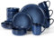 Homikit Dinner Set for 4, 16-Piece Reactive Glaze Kitchen Dinnerware Sets, Elegant Stoneware Included Plates Bowls and Mugs, Non-Scratch & Sturdy, Dishwasher & Microwave Safe, Nebulas Blue