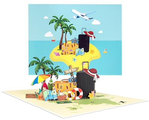 Healife Pop Up Karte Reise - Geldgeschenk Reise - Geldgeschenk für Strandurlaub, Reisekasse Geschenk, 3D Gutscheinkarte für Geburtstag, Urlaubskasse - Reisegutschein Verpackung