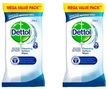 Detol Anti-Bacterial Surface Wipes 110 Pack - Keep Your Home Free From Bacteria By Cleaning With Detol Anti-Bacterial Surface Wipes - Pack of 2