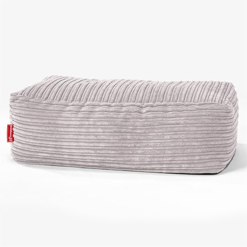 Lounge Pug Groß Fußhocker Pouf, Silbergrau Cordstoff, Sitzpouf, Pouf Sitzsack Hocker Wohnzimmer