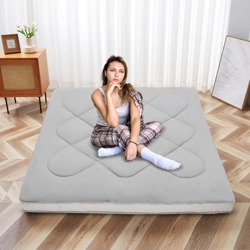 SUNYRISY Japanische Bodenmatratze, Futon-Matte, dick, aufrollbar, Tatami-Bodenbett, faltbare und tragbare Liege, Gästebett, Campingmatte mit Aufbewahrungstasche, Kingsize-Bett