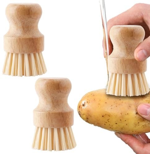 2 Stück Gemüsebürste,Spülbürste,Spülbürste Holz,Pilzbürste,Küchenbürste,Geschirrbürste,Für Geschirr, Töpfe, Pfannen, Spülbürste, Topfbürste, Geschirrbürste Küchenspüle, Zur Reinigung