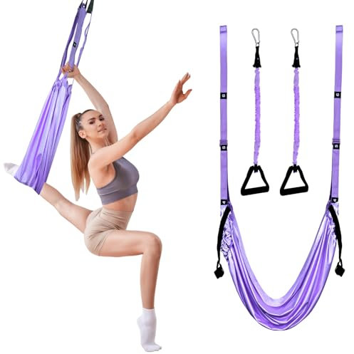 Herefun Yoga Schaukel, Yogagurt Taille Rücken Bein Stretch Strap, Übungsband für Yoga Ballett Pilates Gymnastik Flexibilität Training (Lila)