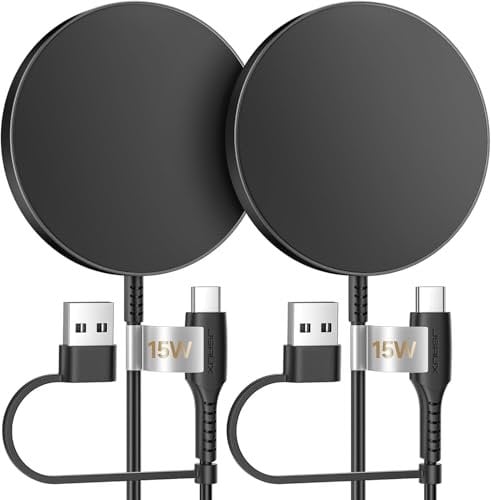 JSAUX 15W Magnetic Wireless Charger 2-Pack Fast Charging Compatible with MagSafe Charger iPhone 15/15 Plus/15 Pro/15 Pro Max/iPhone 14 13 12 Mini Airpods Pro Black