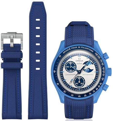 BONACE Bracelet de rechange incurvé en silicone compatible avec montre Omega X Swatch de 20 mm, Swatch Omega Moonswatch Speedmaster pour homme et femme, Medium, Silicone, Pas de gemme