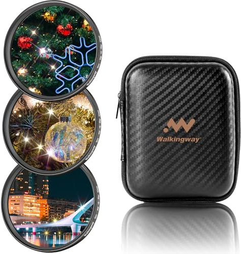 Walking Way Sternfilter 62mm Star Filterset 4 Punkte, 6 Punkte, 8 Punkte mit Filtertasche Sternenfilter Set Star Lens Filter 3 Pack Kamera Filter Stern Effektfilter Fotografie