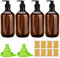 benlidoner 4 Pack Amber Soap Dispenser 500ml Liquid Soap Dispenser Refillable Hand and Dish Soap Dispenser for Kitchen & Bathroom Plastic Pump Bottle with Label Funnel
