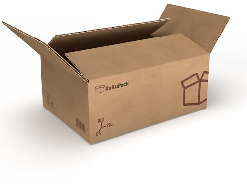 RaKuPack Versandkarton 500 Stück Faltkarton 250x175x100mm Innenmaß (25x17,5x10cm) Verpackungskarton bedruckt Warensendung Karton braun Faltschachtel Versandschachtel Kartonage verschiedene Größen