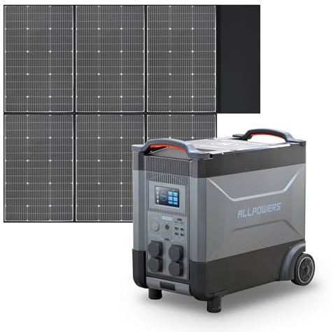 ALLPOWERS R4000 Station électrique Portable avec Panneaux Solaire Pliables de 600W, Batterie LFP 3456Wh, Sortie CA 4000W x4, Charge Rapide 1H, générateur Solaire UPS pour Voyage, Camping, extérieur