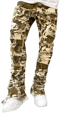 Herren-Jeans mit Rissen, Distressed Skinny Jeans, Stretch-Skinny-Jeans, Patchwork-Jeans, Kontrastfarbe, Denim-Hose, Hip-Hop-Hose, Streetwear, elastische Taille, Herren-Jeans, Outdoor-Hose, modische