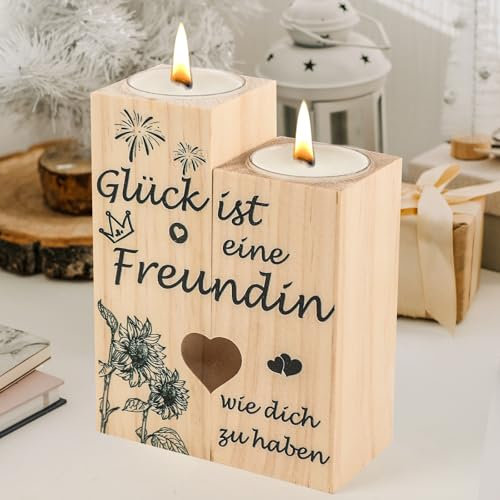 Freundin Geschenk, Seutgjie Kerzenständer Holz Geschenkideen Freundin zum Geburtstag Weihnachten Dankeschön Valentinstag für Bestie Beste Freundin Frauen Personalisiertes Geschenk