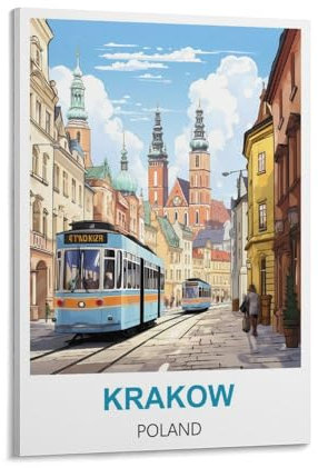 YNIEILUU Vintage-Reiseposter, Krakau, Polen, 30 x 45 cm, Leinwand-Kunstposter, Malbilder, Wandkunstdrucke, Wanddekoration für Schlafzimmer