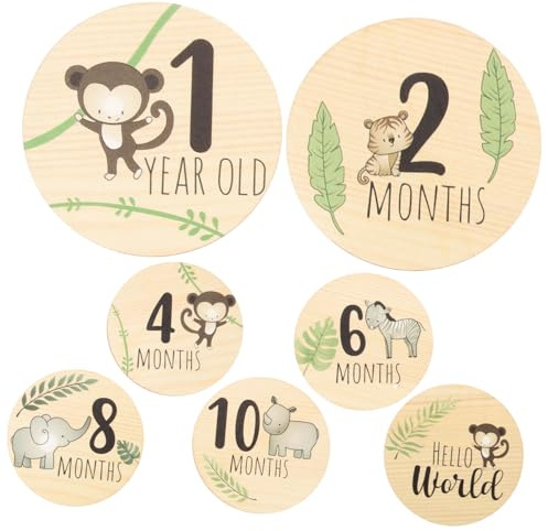 UPKOCH 7stücke Teiliges Holzmonat Meilensteinkarten Runde Wachstumskarten Für Neugeborene Babyfotografie Requisiten Für Jeden Unisex Babygeschenke