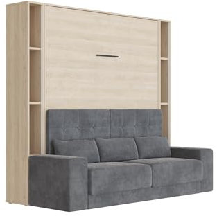 SMARTBett Schrankbett Set mit Sofa M1 180x200 + 2 Standregale inkl.LED Kaiserberg Eiche