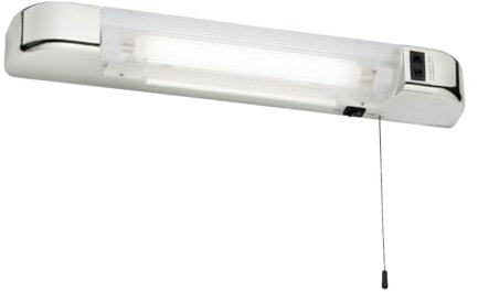 firstchoicelighting Bathroom LED Shaver Light, Modern White Design, Pull Cord On Off Switch, Dual Voltage, Includes LED S15 Bulb