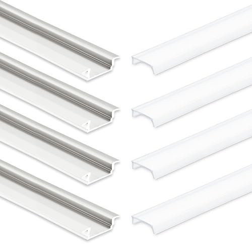 INNOVATE 4x LED Aluminium Profil 2m für LED Streifen bis 12mm Breite Aluprofil Unterputz indirekte Beleuchtung Profil Silber Einbauprofil inkl. Diffusor Satiniert