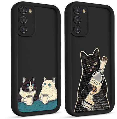 Phoona 2 Stück Handyhülle für Samsung Galaxy S24 5G Hülle 6.2,Aesthetic Muster Design Weiche TPU Dünn Silikon Schutzhülle Kratzfeste Stoßfest Kameraschutz Bumper Case für Mädchen,Katze-Schwarz36
