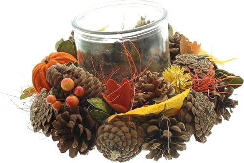 FRANK FLECHTWAREN Windlicht Herbst-Allerlei, Kunststoff, Polyester, Naturmaterialien Maße: Ø 24 cm, Glas Ø 10 x 10 cm, ohne Kerze, vielesitig einsetzbar