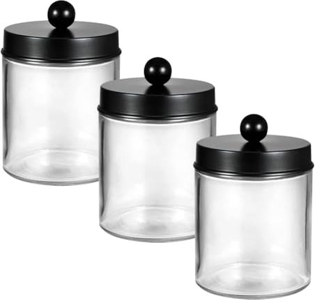 REYIN-CHHN Lot de 3 boîtes en verre vintage – Bocaux de rangement hermétiques pour coton, Q-Tips, démaquillants et soins de la peau, organisateur d'apothicaire transparent avec couvercle en bambou