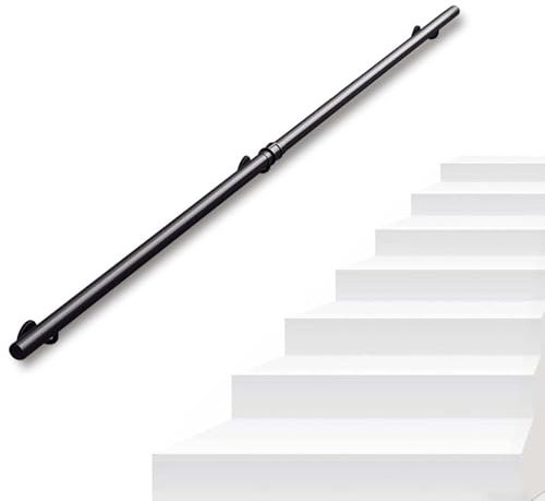 Yopappol Corrimano per Scale, corrimano per Scale Nero, Kit Barra di Sostegno per Esterni, corrimano in Ferro Industriale da Parete per gradini Esterni o Scale Interne - 1, 2, 3, 4, 5, 6 Metri(30cm)