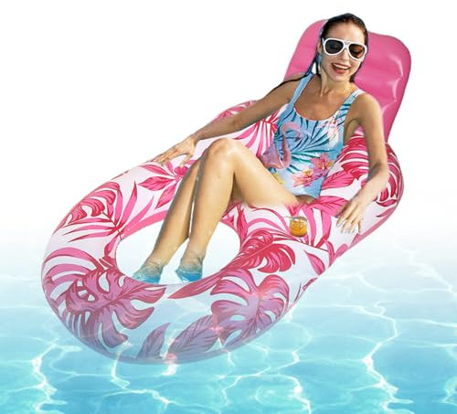Anloximt Tumbona de piscina | tumbona de agua hinchable para grandes | diseño de hoja de arce colchón de aire con soporte para bebidas para jardín, lago, adolescente, bronceado, interior y exterior