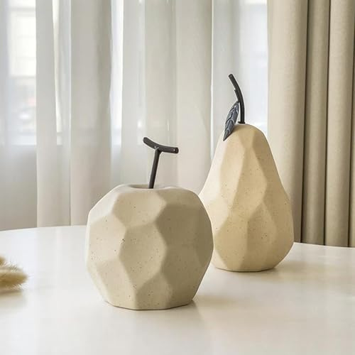 Cutfouwe Deko Kunstobst -Apfel & Birne Aus Keramik Ø 10 cm,Obst Dekoration-Faux Obst Requisiten-Tisch Schmuck-Schießrequisiten,Beige