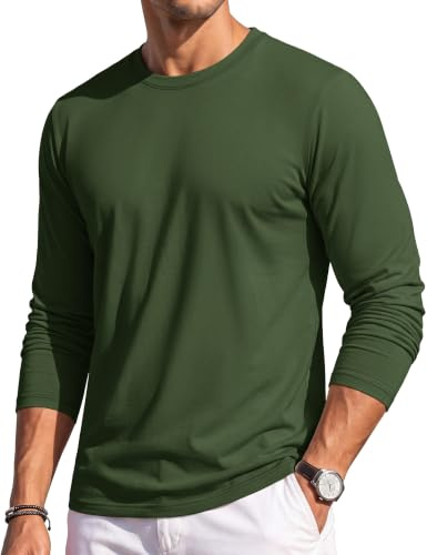 TACVASEN Men's Long Sleeve T Shirt Cotton Lightweight Shirts Casual Plain Top Classic Crew Neck Moisture Wicking Tshirt