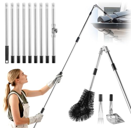 Gutter Cleaner 4m, 9 Section AluminumTelescopic Roof Gutter Cleaning Tool with 180° Swivel Head, Gutter Brush & Leaf Shovel, Reusable Gutter, for Removes Leaf Debris, Ditch