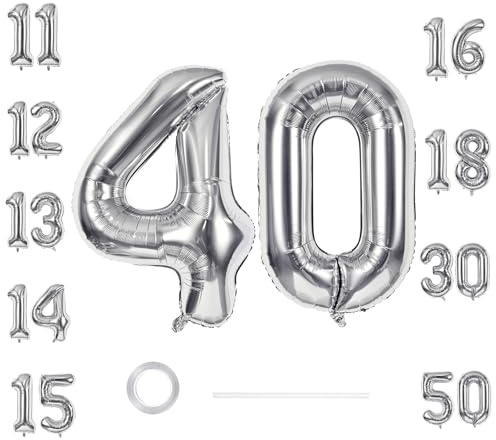 GoldRock XXL Luftballon 40 Geburtstag Deko Silber,40Zoll Ballon Deko 40 Geburtstag Frau Mann,40 Luftballon Zahl,Luftballons 40. Geburtstage Männer,Geburtstagsdeko 40 Jahre,Folienballon 40 für Jubiläum