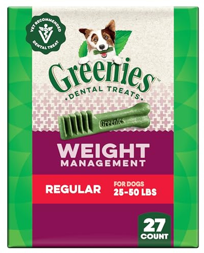 Greenies Veterinarian-Recommended Adult Natural Dental Dog Treats Regular Size, Weight Management Dog Dental Chews, 27 oz. Pack, 27 Count