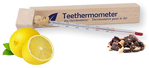 Lantelme Teethermometer 17cm in Holzbox mit Temperaturangaben für Schwarztee Grüntee Früchtetee | Präzises Analog Tee Thermometer für Teekanne Teeglas Wasserkocher | Deutsche Herstellung