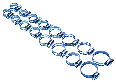 Amtech – 16pc Hose Clip Set, Zinc-Plated Worm-Drive Pipe Clamps (13–32mm) for Leak-Free Garden Hose, Plumbing, Automotive & DIY Securing Tasks