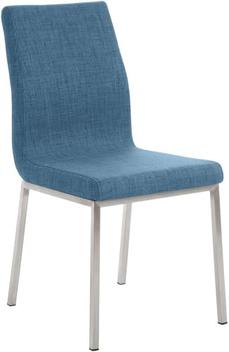 CLP Esszimmerstuhl Colmar Stoff I Ergonomischer Stuhl Mit Stoffbezug, Edelstahlbeinen Und Hoher Rückenlehne I Für Esszimmer Und Küche, Farbe:blau