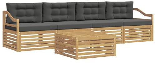 vidaXL Outdoor-Sofagarnitur 5 pcs Weiß und Anthrazit Massivholz Akazie, Gartenmöbel, Moderne Sitzgruppe, L-förmiges Sofa für Terrasse, relaxen im Lounge-Stil