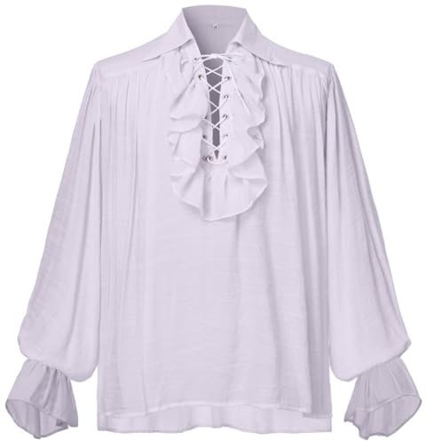 Men Medieval Pirate Shirt Women Vampire Renaissance Shirts Nordic Captain Victorian Tops White