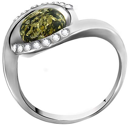 HolidayGiftShops Ring aus Sterlingsilber und baltischem grünem Bernstein Hazel: 7,5
