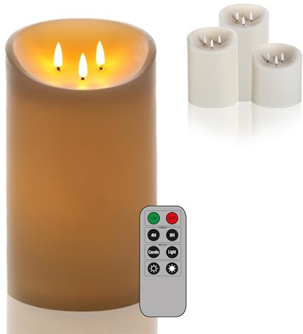 Schlaraffenland | Elephant LED Outdoor 3-Dochtkerze 1525 | 15x25 cm | Creme Echtwachs | Flackernde LED Kerze mit Timer | Elektrische Kerzen für Indoor und Outdoor | Bewegliche Flamme | LED-Kerzen |