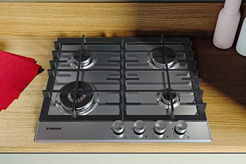 Hoover - Piano Cottura H-HOB 300 GAS HHG6BF4MX, 4 Fuochi, 9,65 kW, Acciaio inossidabile