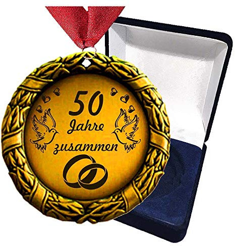Larius Group Medaille Orden 50 Jahre zusammen Hochzeitzeit Hochzeitzeitsgeschenk Geschenk Auszeichnung Ehrenorden Wunschtext (mit Schachtel)
