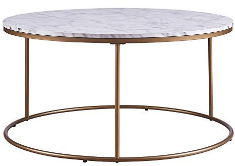 Teamson Home Table Basse Ronde en Bois Effet Faux marbre Pieds métal doré Laiton Marmo VNF-00075
