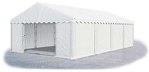 Das Company Lagerzelt 4x8m wasserdicht weiß mit Bodenrahmen und Dachverstärkung 240g/m² PE Plane hochwertig Garagenzelt Summer Plus MPE